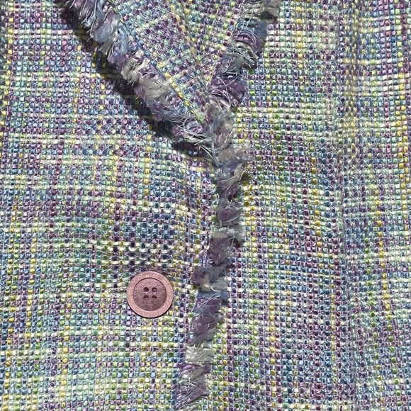 NY Collection Tweed Blazer Jacket Pastel Plaid Fringe Women's‎ S Career Bohemian - Picture 5 of 9